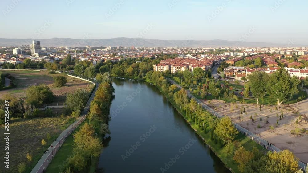 Aerial view of Eskişehir and river ff Porsuk. 4K UHD aerial video. Aerial view of Eskişehir and river ff Porsuk. 4K UHD aerial video.
