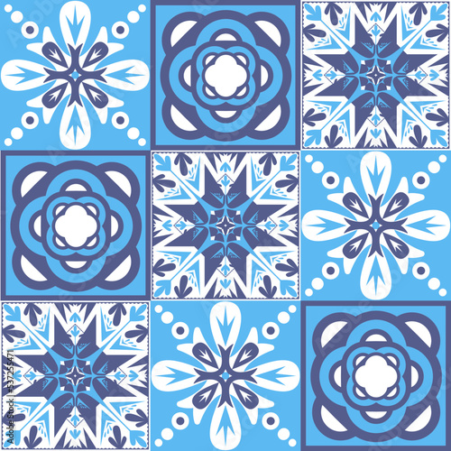 Traditional mediterranean ceramic porcelain tile, roque blue pattern, azulejo talavera spanish style