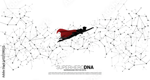 Silhouette of man in superhero suit flying with Polygon dot connect line . Concept for business digital transformation