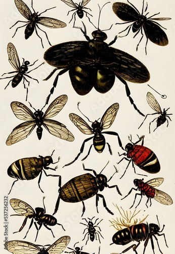 insects illustrations, 1900s, retro, vintage © Alena