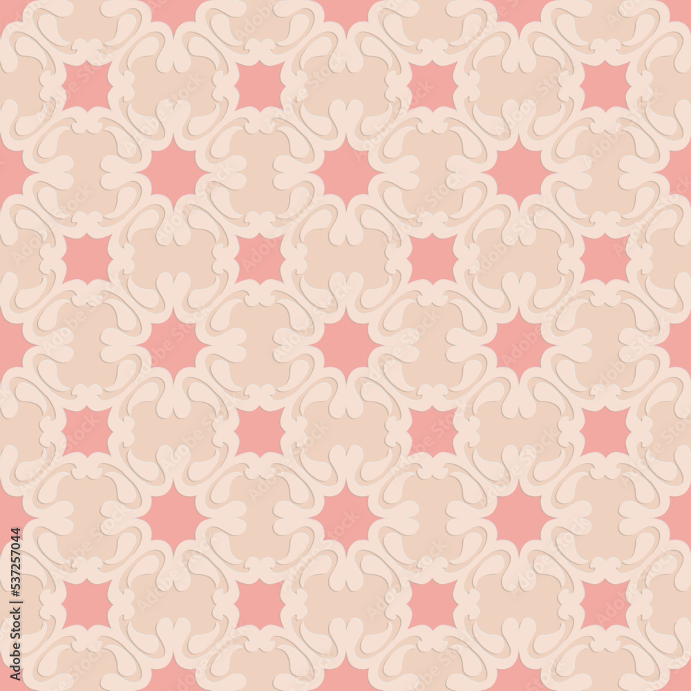Pink beige embossed pattern in arabic style, oriental ornate seamless pattern for decoration, vector illustration