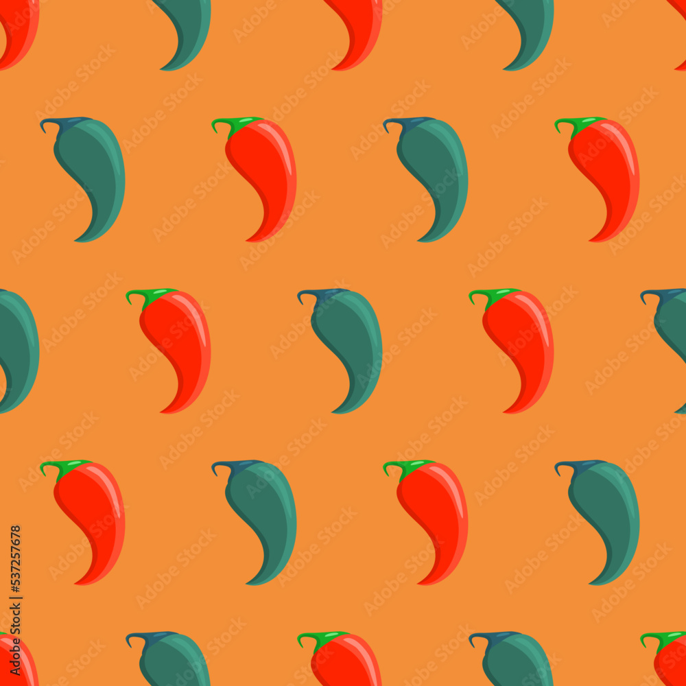 Red and green chilli pepper seamless pattern, cheerful farm background for design