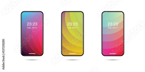 set of realistic mobile phone. mobile screen wallpapers. abstract colorful gradient screensavers