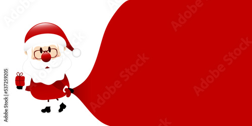 Weihnachtsmann Zieht Sack Vorwärts Hintergrund Weiß Dunkelrot