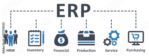ERP icon - vector illustration . ERP, enterprise, resource, planning, inventory, financial, hrm, production, service, purchasing, infographic, template, concept, banner, pictogram, icon set, icons .