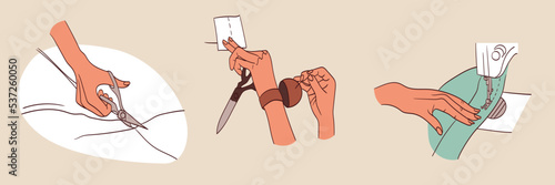 Human hands create handmade work, sewing tools and accessories