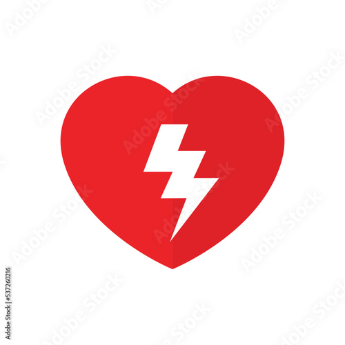 AED,automated external defibrillator / aed sign with heart and electricity symbol flat vector icon	