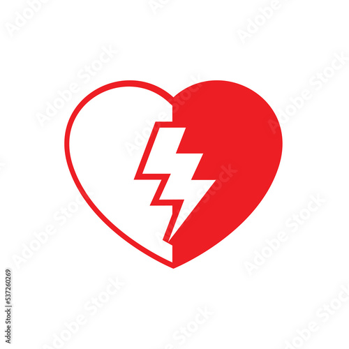AED,automated external defibrillator / aed sign with heart and electricity symbol flat vector icon	