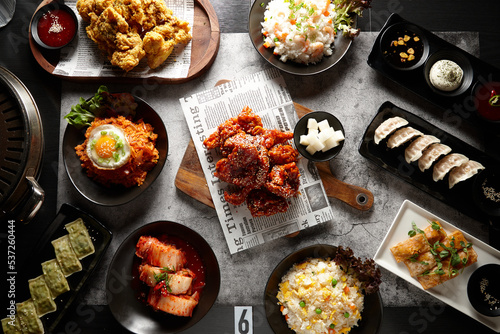 multiple korean dishes on table