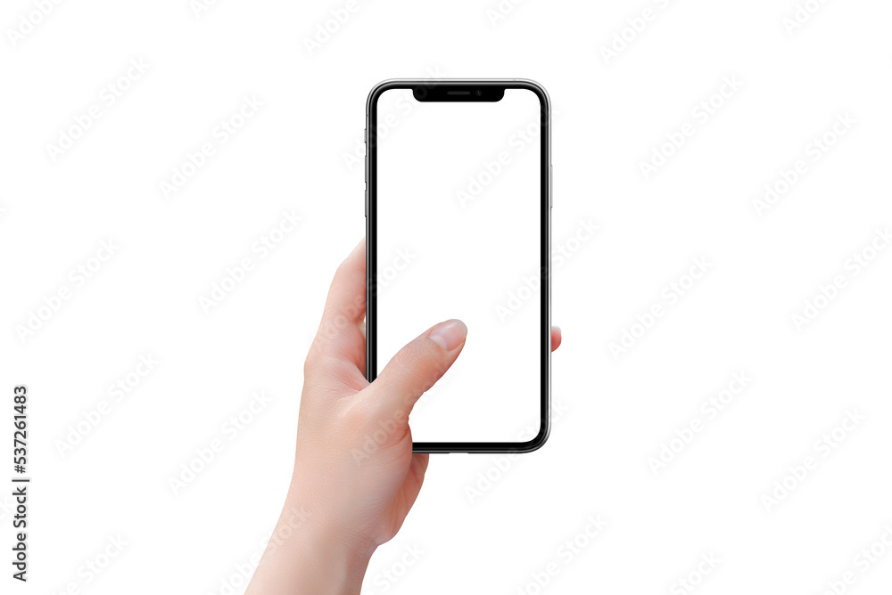 Modern phone mockup in woman hand isolated PNG transparent Modern phone mockup in woman hand isolated PNG transparent