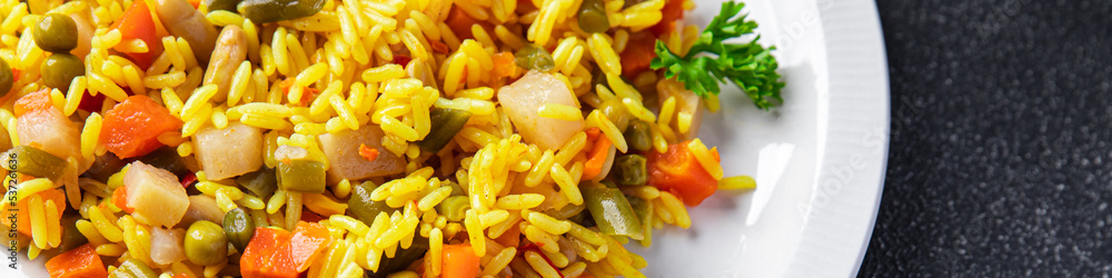 rice vegetable no meat vegetarian pilaf healthy meal food snack on the table copy space food background rice vegetable no meat vegetarian pilaf healthy meal food snack on the table copy space food background
