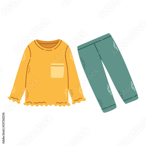 Sleepwear for girls pajama, nightgown, sleep suit, isolated vector eps 10
