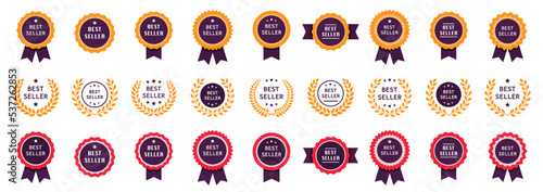 Best Seller labels with ribbons set. Best Seller badge. Vector