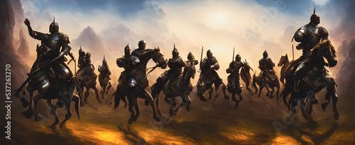 Artistic concept painting of a medieval army on the battlefield   background illustration.