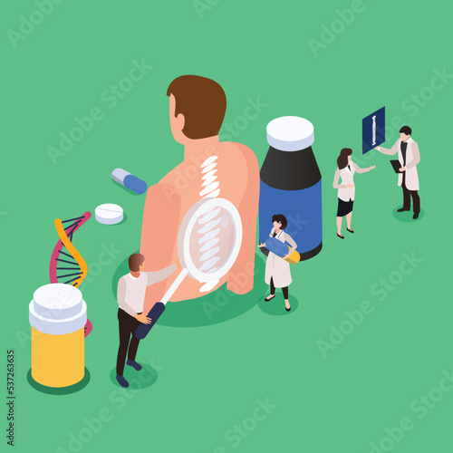 Osteopathy session and treatment isometric 3d vector illustration concept for banner, website, illustration, landing page, flyer, etc.