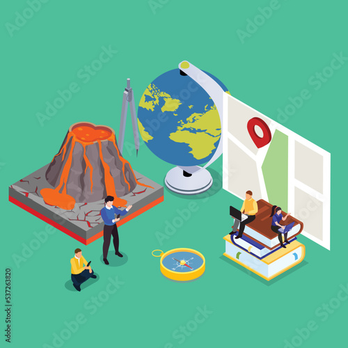 Cartography and navigation, geology, environment study isometric 3d vector illustration concept for banner, website, illustration, landing page, flyer, etc.