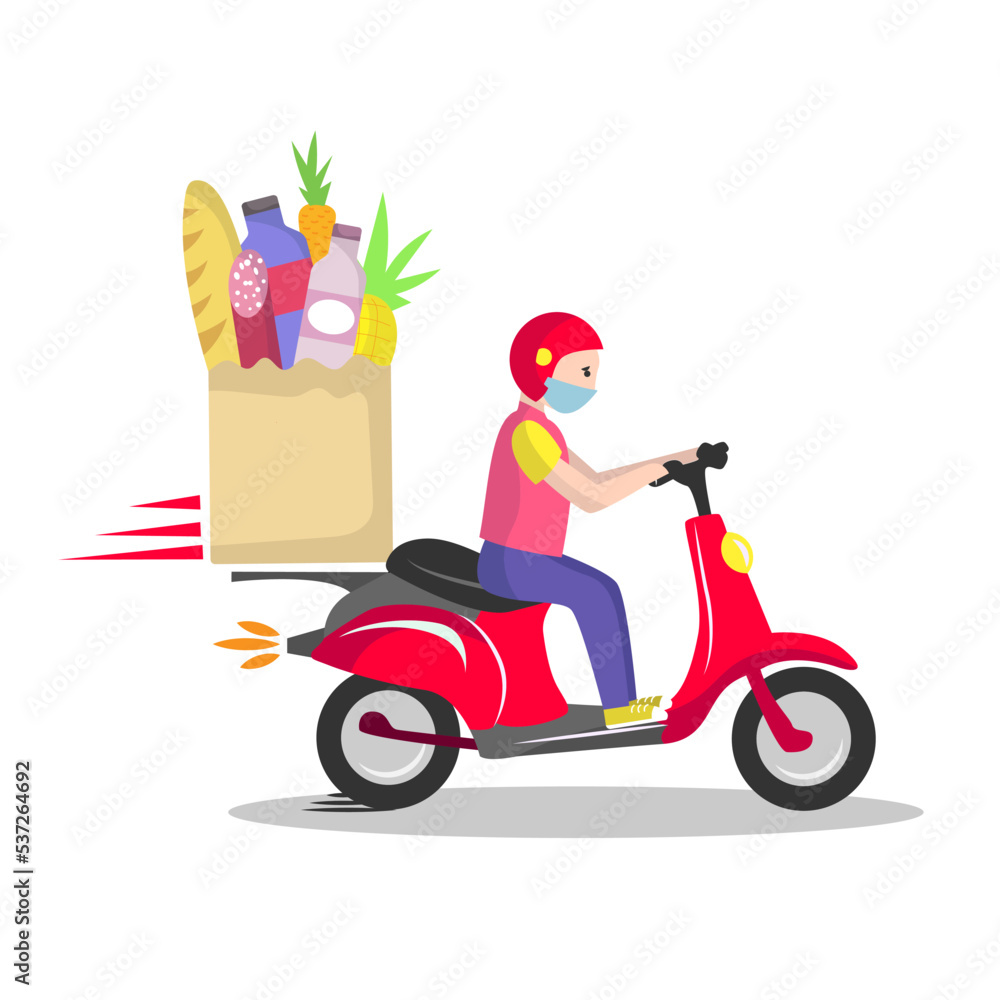 Online delivery service , online order tracking, delivery home and office. Scooter delivery. Shipping. Man on the bike. Vector illustration Online delivery service , online order tracking, delivery home and office. Scooter delivery. Shipping. Man on the bike. Vector illustration