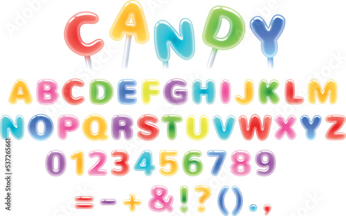 Colorful hard candy abc vector illustration. Sweets letters design.