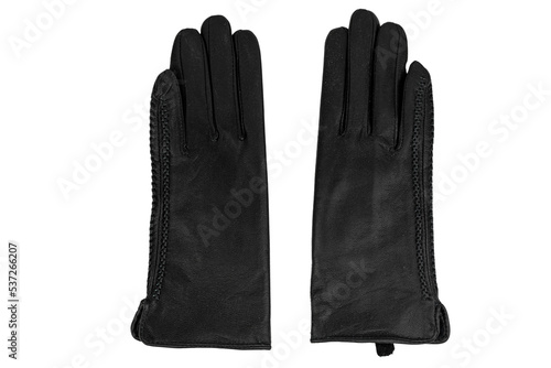 The black hand leather gloves