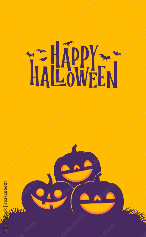 Halloween vertical banner with copy space. Carved Pumpkins Jack O Lantern design. Cute spooky design with fun elements. Halloween vertical banner with copy space. Carved Pumpkins Jack O Lantern design. Cute spooky design with fun elements.