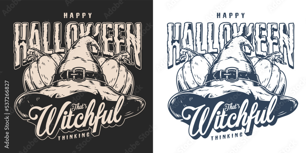 Fototapeta premium Happy Halloween monochrome vintage flyer