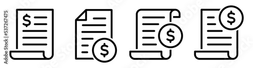 Invoice bill document line icon. Bills icon collection outline, line and stroke style.