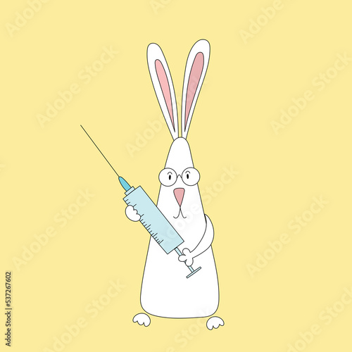 Rabbit symbol of 2023. Therapist, nurse. Vector hand drawn doodle