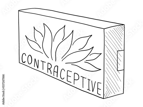 VECTOR BLACK AND WHITE CONTOUR ILLUSTRATION OF BIRTH CONTROL PILLS