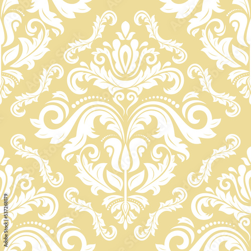 Classic seamless vector pattern. Damask orient ornament. Classic yellow and white vintage background. Orient pattern for fabric, wallpapers and packaging