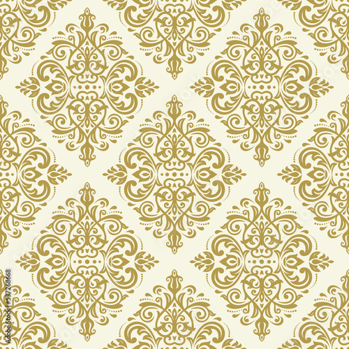 Classic seamless vector pattern. Damask orient ornament. Classic vintage golden and white background. Orient pattern for fabric  wallpapers and packaging