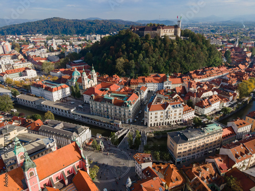 Aerial view of Ljubljana, capital of Slovenia from drone