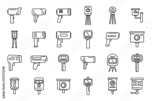 Speed radar icons set outline vector. Alert camera. Digital device