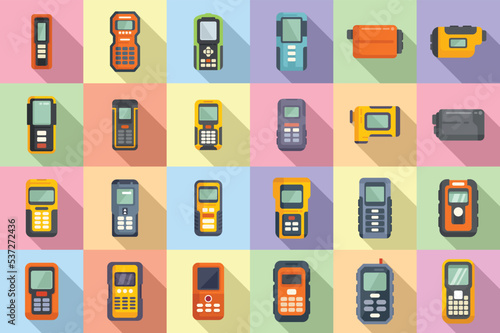 Laser meter icons set flat vector. Level distance. Meter digital