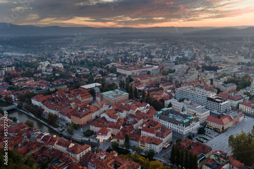 Aerial view of Ljubljana, capital of Slovenia from drone