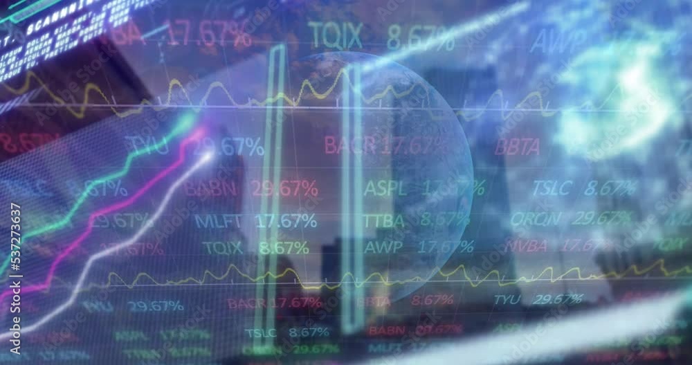 Animation of financial data processing over dark background Animation of financial data processing over dark background