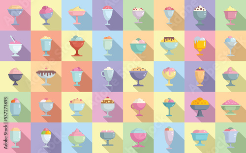 Gelato bowl icons set flat vector. Ice cream. Conce cup