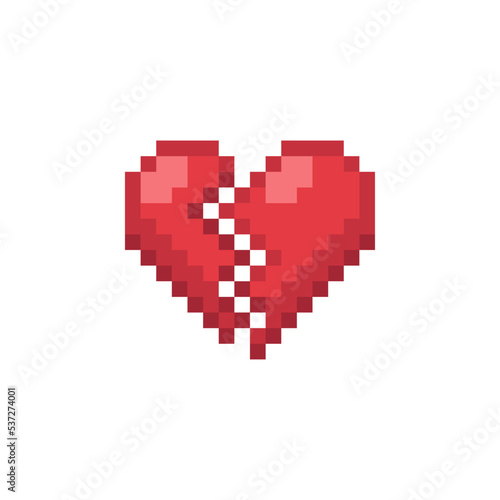 Broken Heart love symbol icon like isolated pixel art vector illustration. Game assets 8-bit sprite. Design for stickers, web, mobile app.
