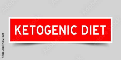 Red color square shape sticker label with word ketogenic diet on gray background