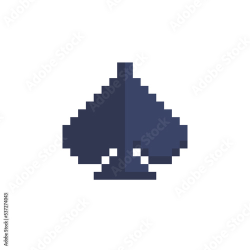 Spade suit pixel art icon. Design for stickers, logo, web, mobile app, badges and patches, arcade. Isolated on white background vector illustration. Game assets 8-bit sprite. Drawing pic for tattoo.