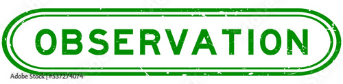 Grunge green observation word rubber seal stamp on white background