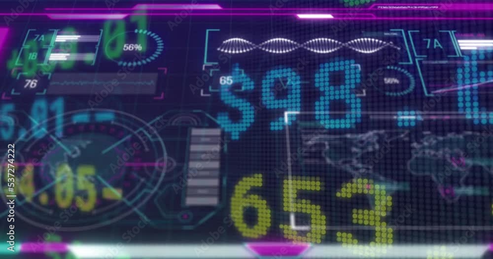 Animation of data processing over blue background Animation of data processing over blue background