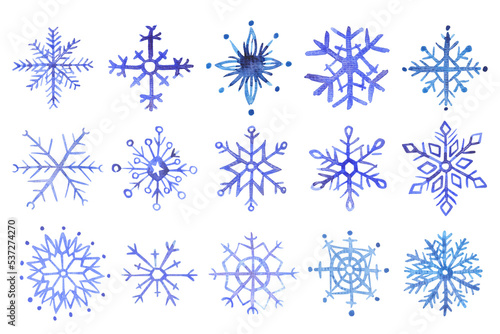 Watercolor Clip Art of Snowflakes Set