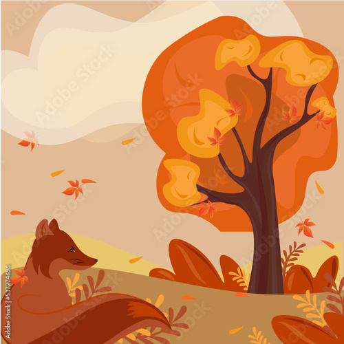 tree  and fox  in autumn © Katy