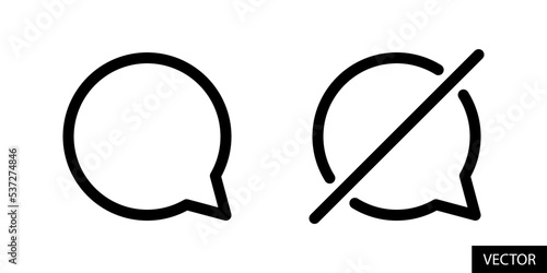 Comment, Comment slash, Turn on off comments concept vector icons in line style design for website design, app, UI, isolated on white background. Editable stroke.