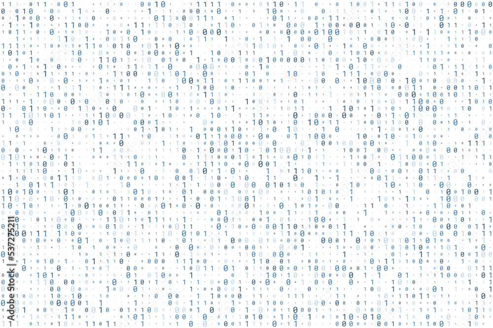 Blue digital data matrix of binary code numbers isolated on a white background. Technology, coding, or big data concept. Vector illustration