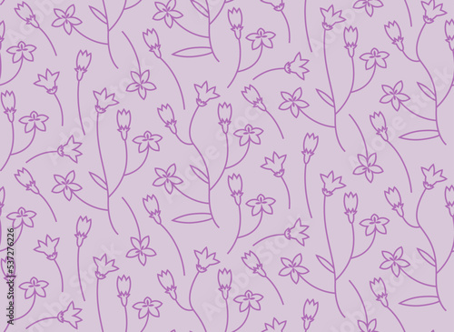 Seamless pattern with campanula. Nature texture in outline style.