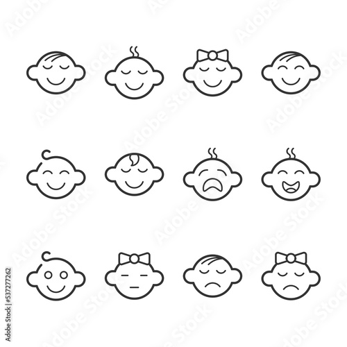 a set of baby icons with various baby facial expressions