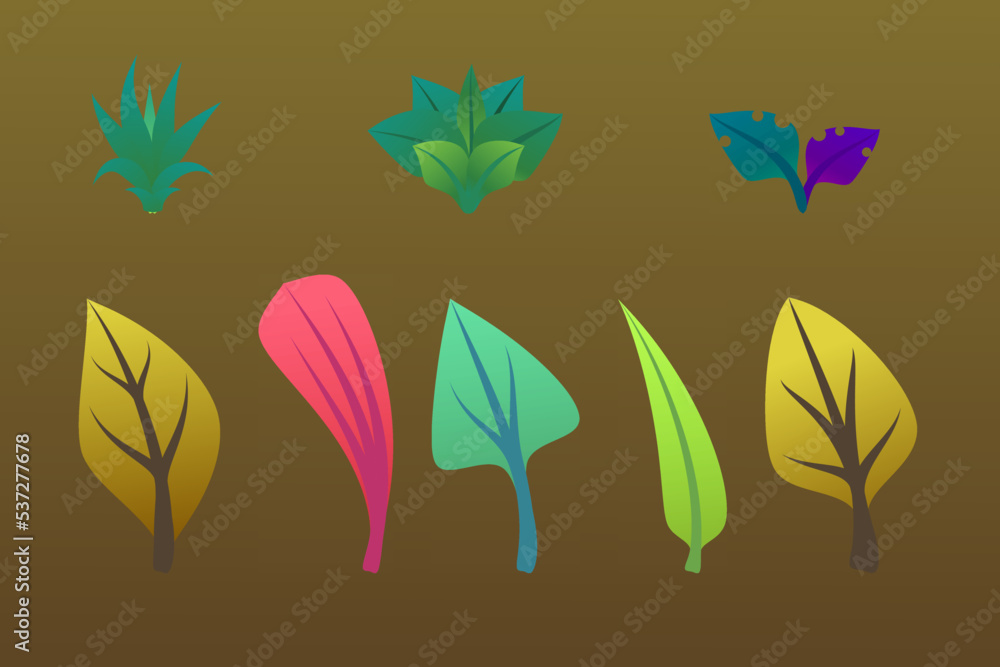 vector set of leaves and grass vector set of leaves and grass