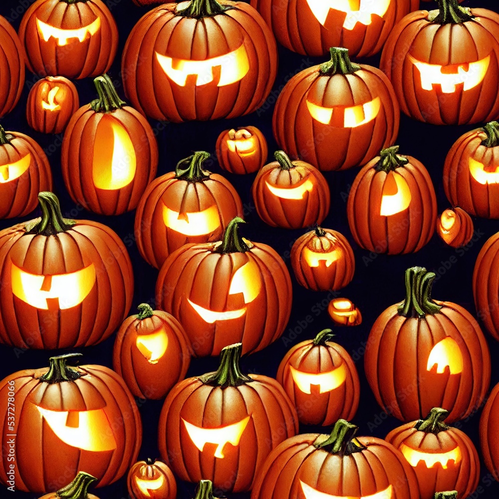 Fototapeta premium seamless tillable repetitive Halloween Pumpkin pattern wallpaper 3D illustration