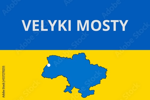 Velyki Mosty: Illustration mit dem Namen der ukrainischen Stadt Velyki Mosty